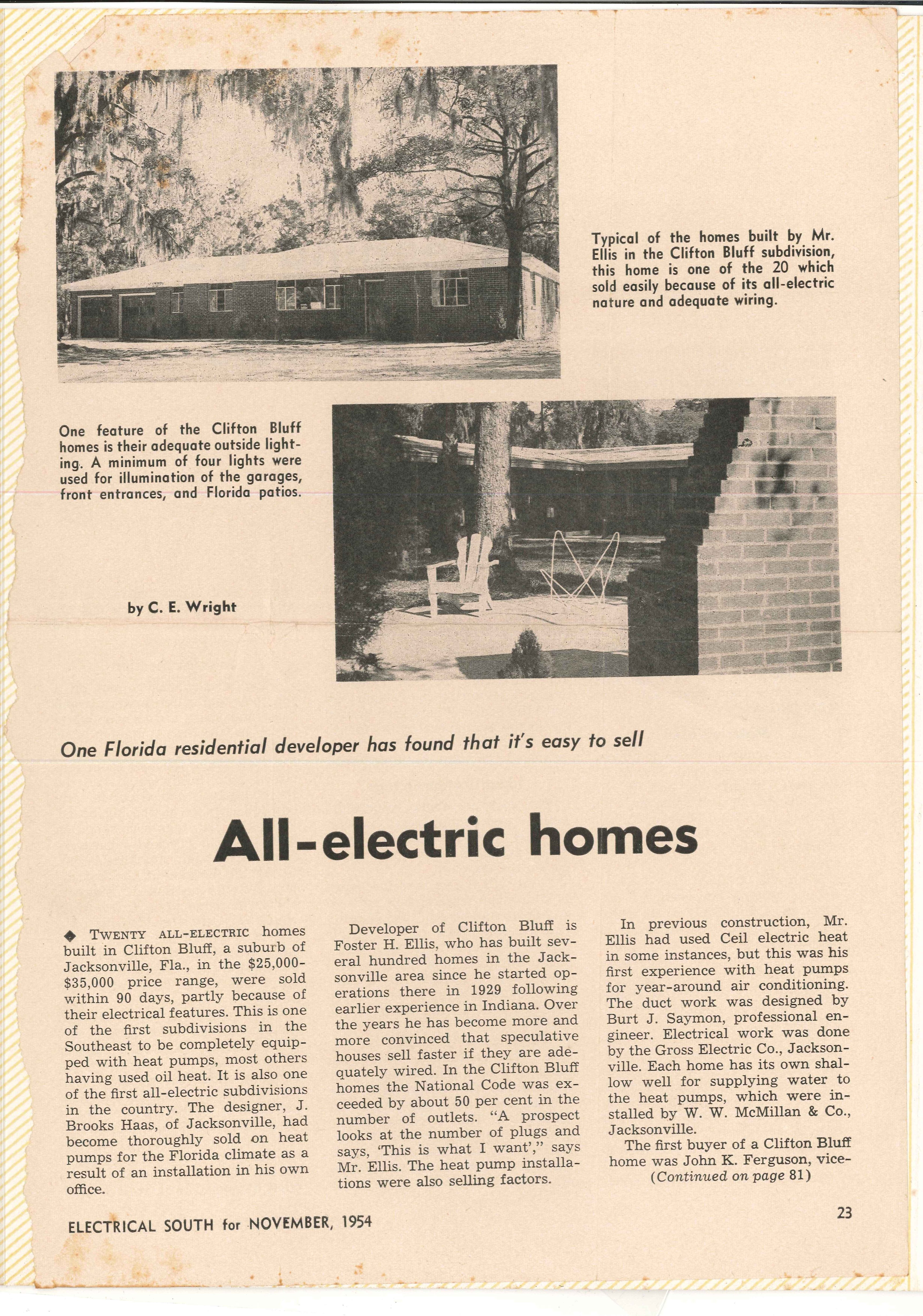 Newspaper Article (All Electric Homes - 1954)